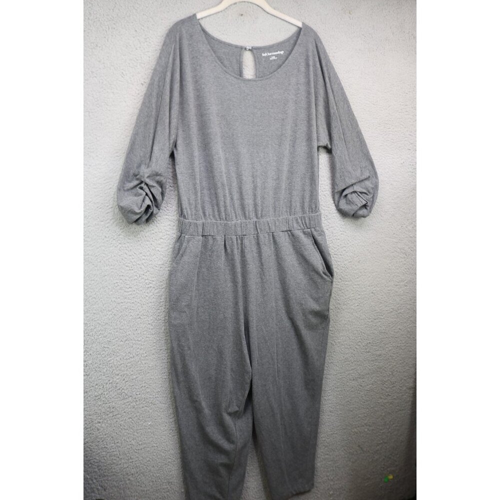 Soft Surroundings 3/4 Sleeve Gray Jumpsuit-Size Large-Soft-Pockets-Cropped